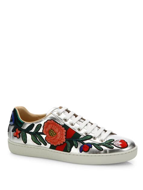 gucci sneakers flower embroidered|Gucci ace embroidered sneakers.